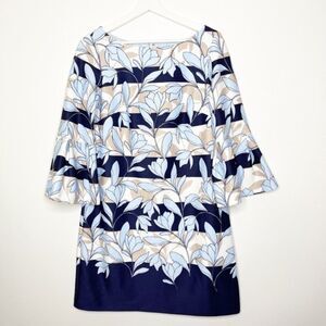 VINCE CAMUTO Striped Floral Bell Sleeve Dress